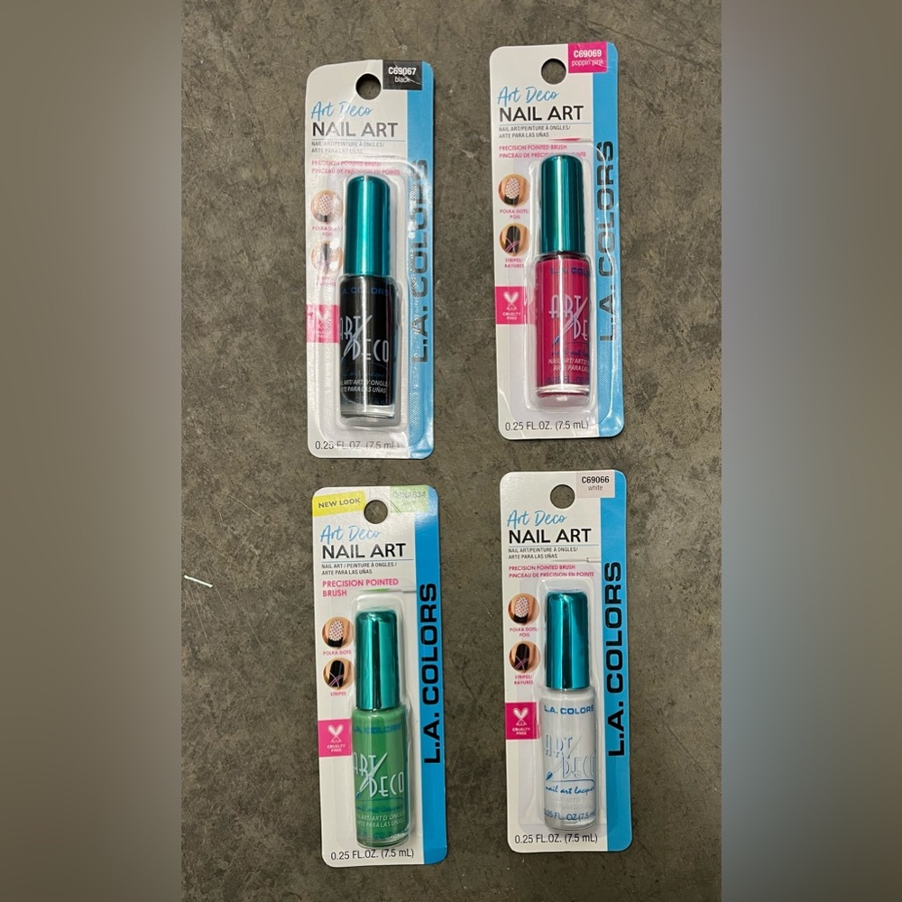L.A. COLORS***Nails ART DECO***LIMON,BLACK, POPPIN PINK,WHITE.0.25 fl oz/7.5 ml